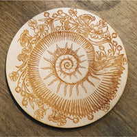 Ammonite Crystal Grid LV9072 gold spiral shell coaster with floral accents