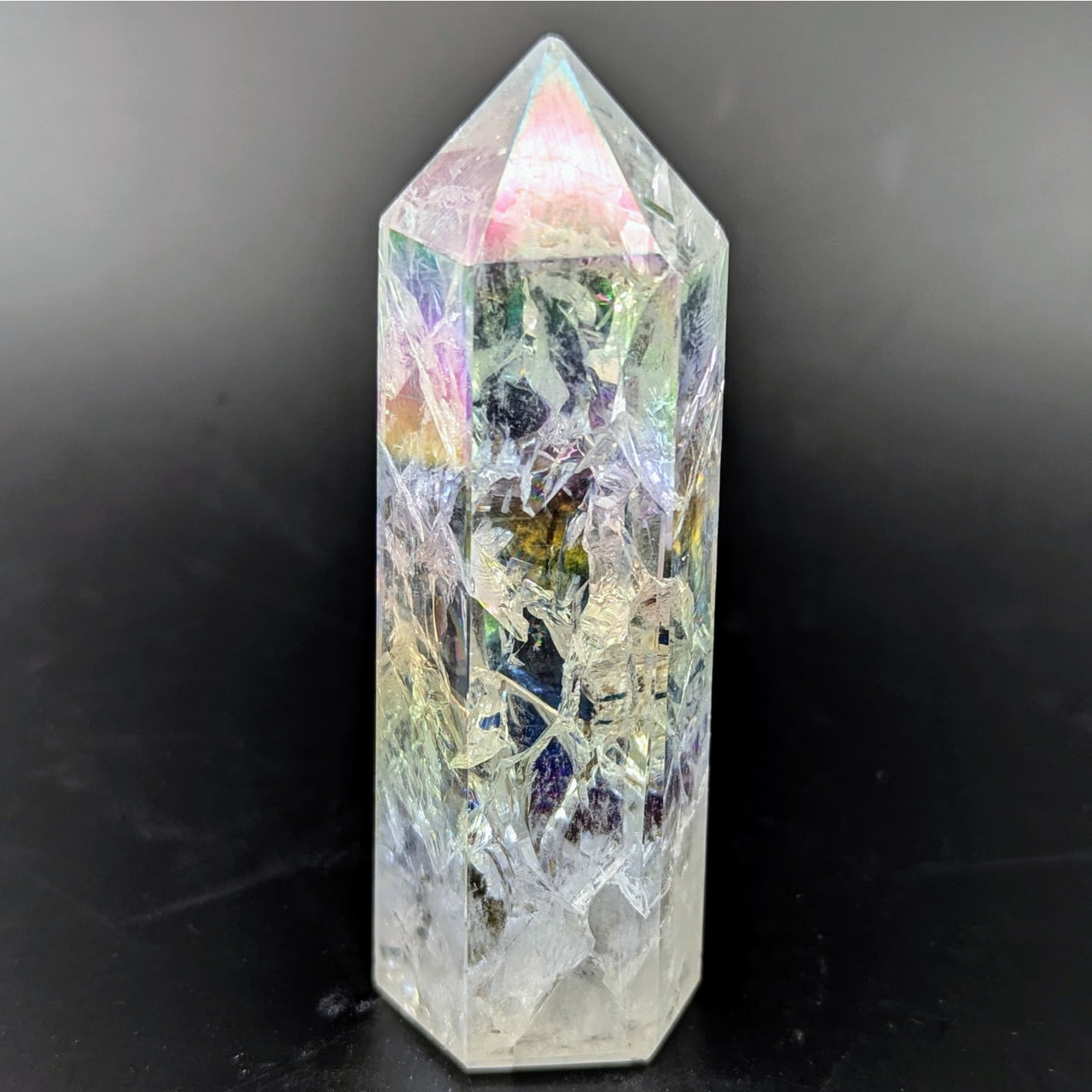 Angel Aura 3.5’’ iridescent crackle quartz crystal tower #BC0303