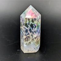 Angel Aura 3’’ Crackle Quartz Tower with iridescent pink and green hues