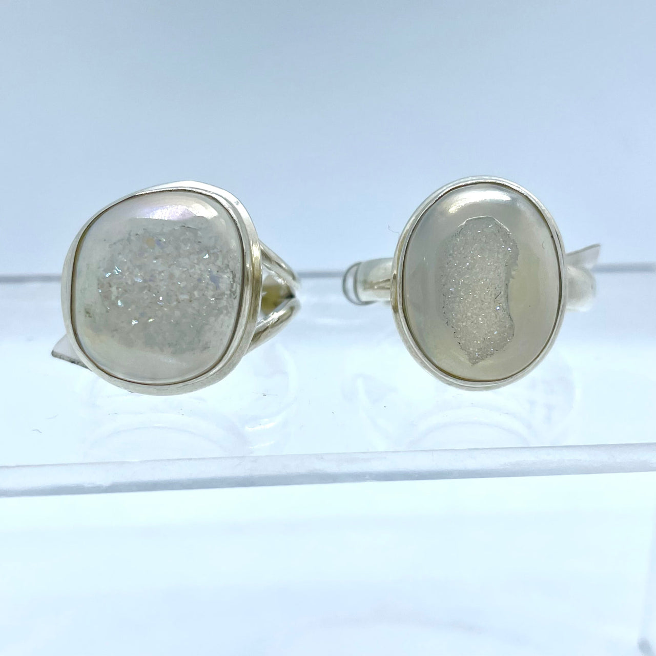 Angel Aura Druzy Silver Cufflinks with Sparkling Oval Texture