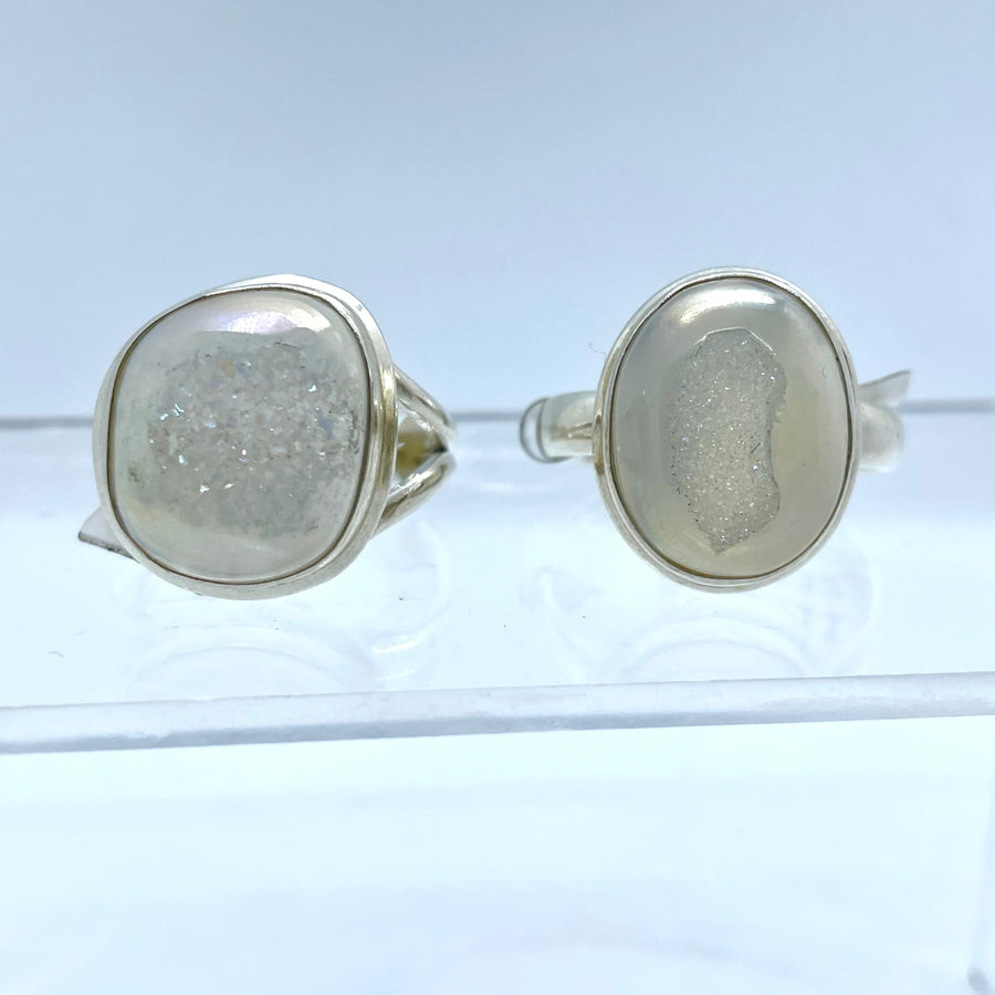 Angel Aura Druzy Silver Cufflinks with Sparkling Oval Texture