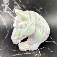 Iridescent Angel Aura Quartz 4.25-inch horse head carving #BC0824