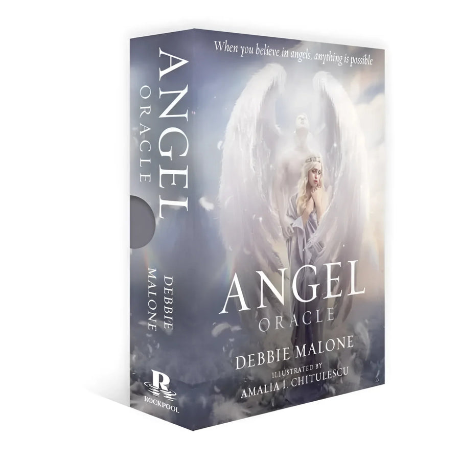 Angel oracle card deck displayed with vibrant celestial artwork in Angel Oracle by Debbie Malone
