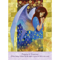 Blue angel with red hair and ornate wings in golden tiles, Angel Power Wisdom Cards LV9577