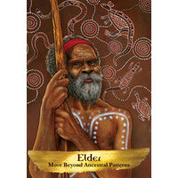 Elder with white beard, red headband, and aboriginal dot skin art from Angels and Ancestors Oracle Deck LV9597