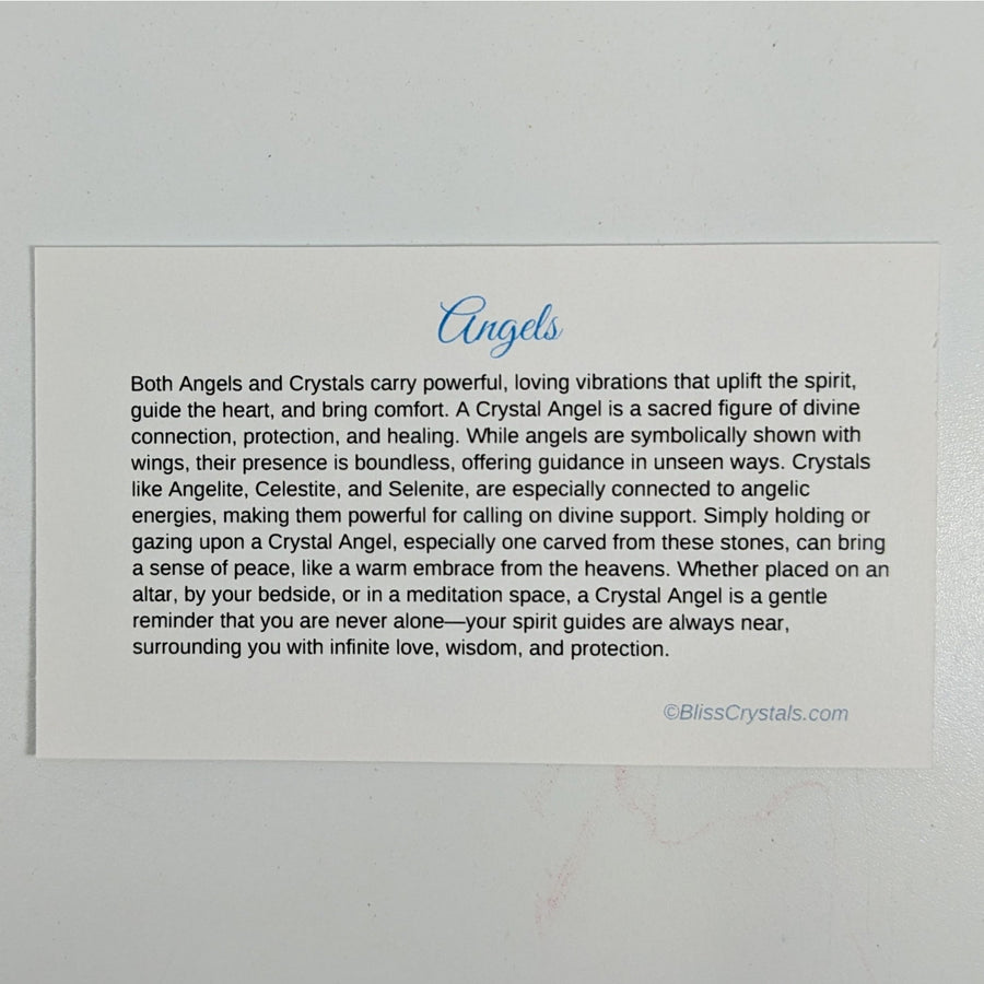 Angel Crystal Information Card featuring Rutilated Quartz and crystal information about angels