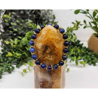 Citrine and lapis lazuli beaded ring with gold wire wrapping