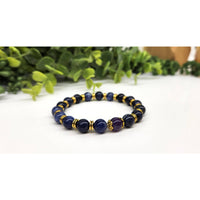 Blue Lapis Lazuli Beaded Bracelet with Gold Accents and Sodalite Amethyst