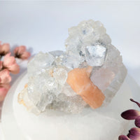 Apophyllite and Stillbite 3.4’’ quartz crystal cluster with peach calcite