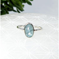 Thumbnail for Sterling silver ring with an oval aquamarine gemstone in Aqua Kyanite Faceted Dainty Ring LV6850