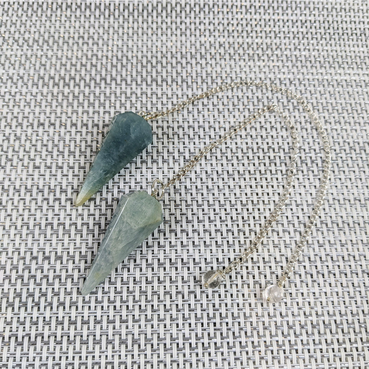 Green stone necklace with long chain - Aquamarine 1.8’ Pendulum #LV4839