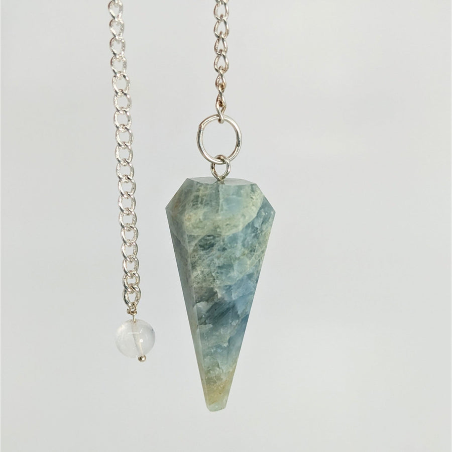 Blue-green crystal pendulum with silver chain for Aquamarine 1.8’’ Pendulum #LV4839