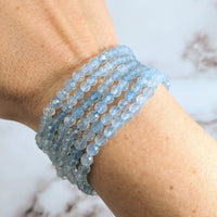 Thumbnail for Aquamarine blue crystal stretch bracelet in 7-inch faceted 4mm design, product #LV1926