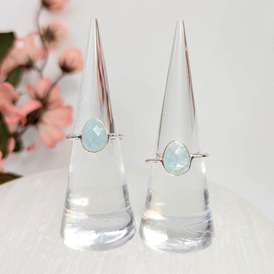 Silver rings with light blue aquamarine faceted stones in product Aquamarine Faceted Ring S.S. #LV7938