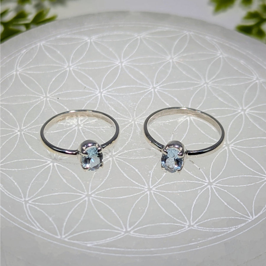 Aquamarine sterling silver oval faceted ring size 7-8 #BC0391