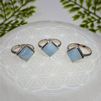 Three silver Aquamarine square chalcedony rings, size 7-9 #BC0390