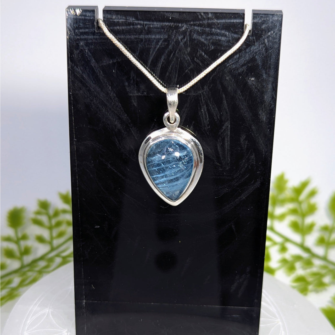 Aquamarine sterling silver teardrop pendant BC0393 blue aventurine