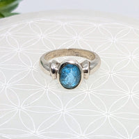 Thumbnail for Sterling silver oval faceted ring with blue topaz gemstone Aquamarine Sz 7.75