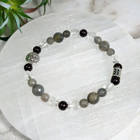 Thumbnail for Aquarius Zodiac Handmade Beaded Bracelet 7’ – Black and White with Silver Accents