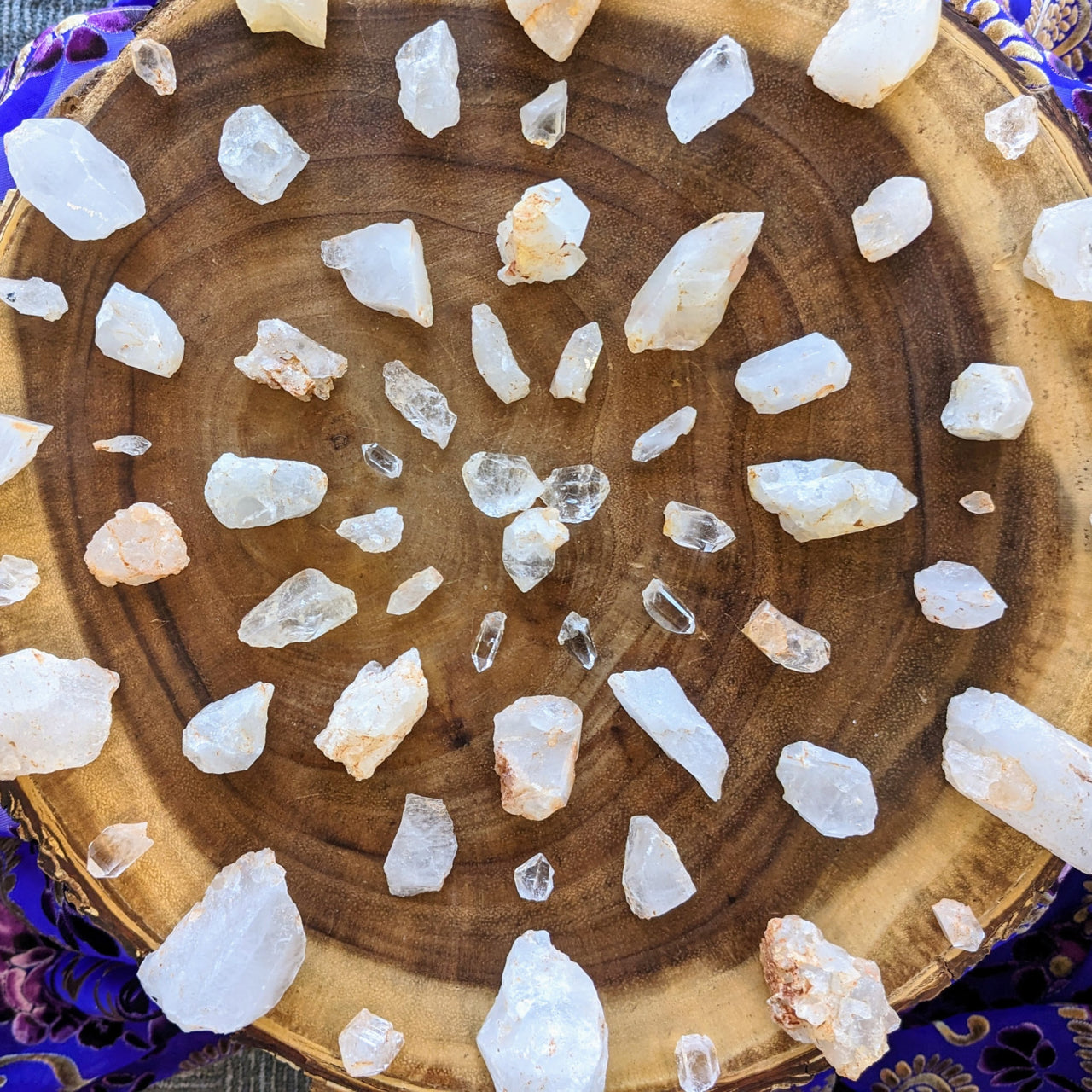 Arkansas Quartz Eclipse Crystals 50gm - Hand Mined, Displayed on Wooden Plate #LV5585