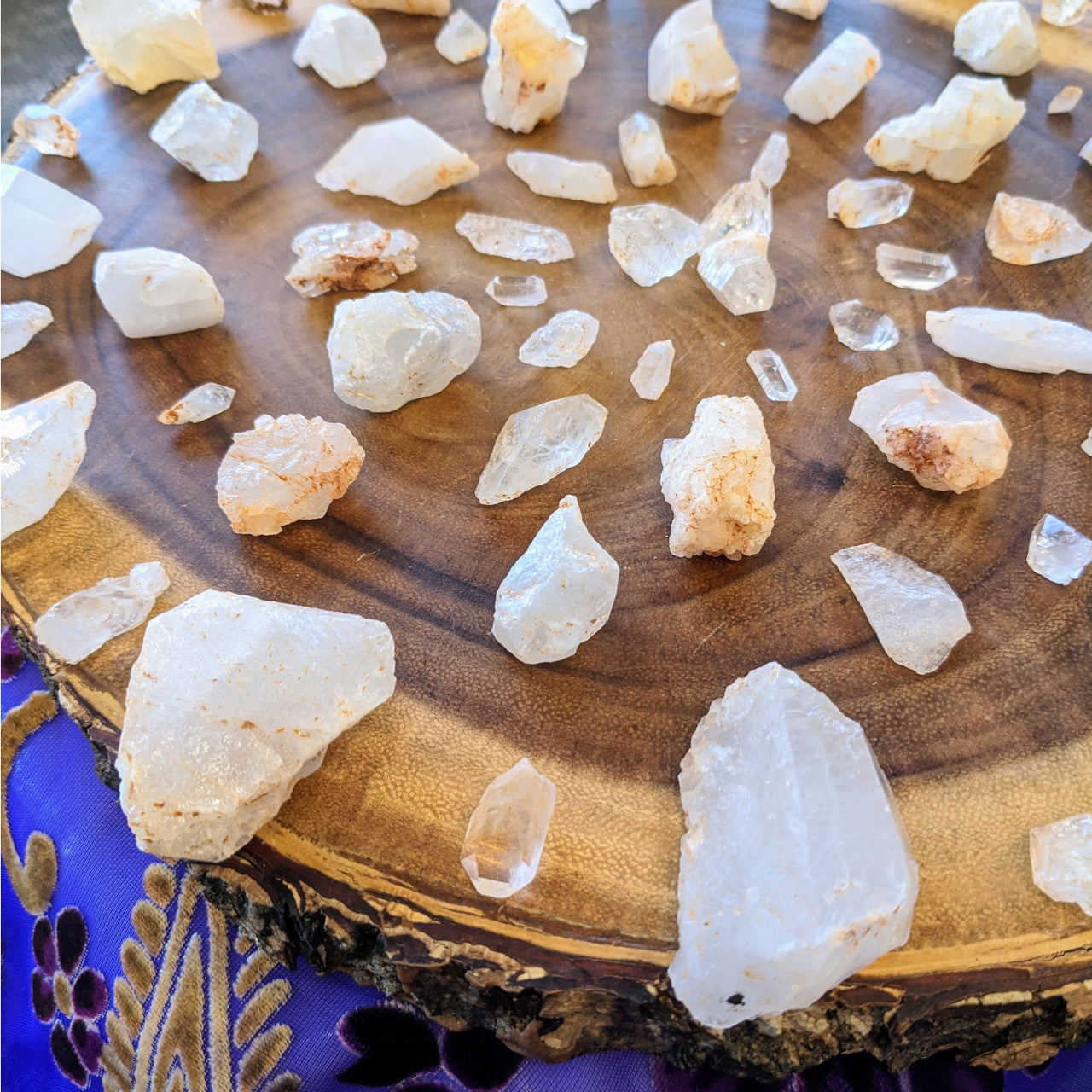 Arkansas Quartz Hand Mined Eclipse Crystals on a Wooden Slice - 50gm Parcel #LV5585