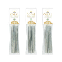 Three packages of artisan resin rolled copal incense sticks with 100 percent natural light gray resin coating