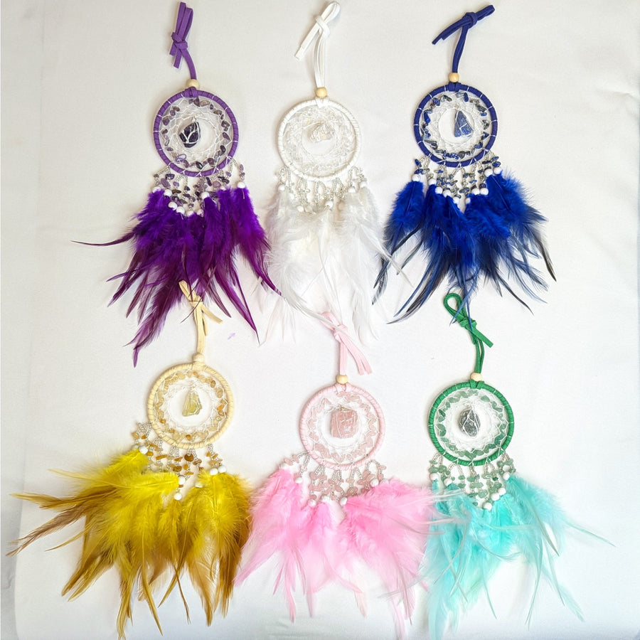 Assorted Color Dream Catcher with Bliss Crystals and Feathers for Beautiful Bedtime Decor