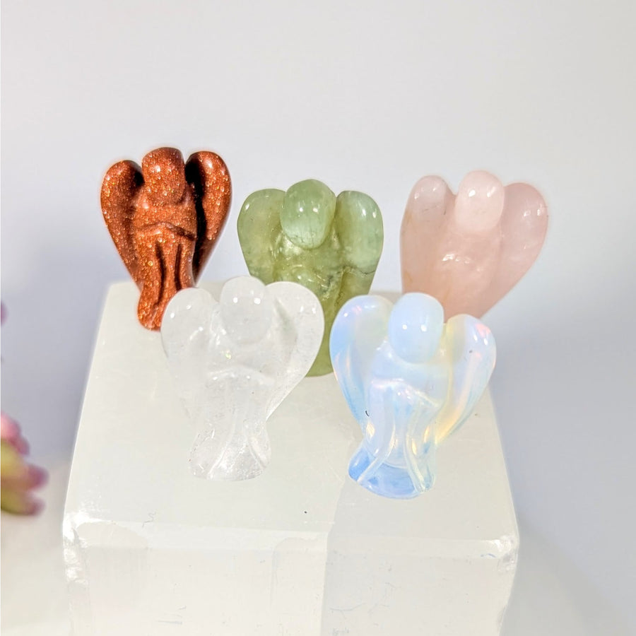 Assorted 1’’ mini crystal angel figurines in 5 natural stones