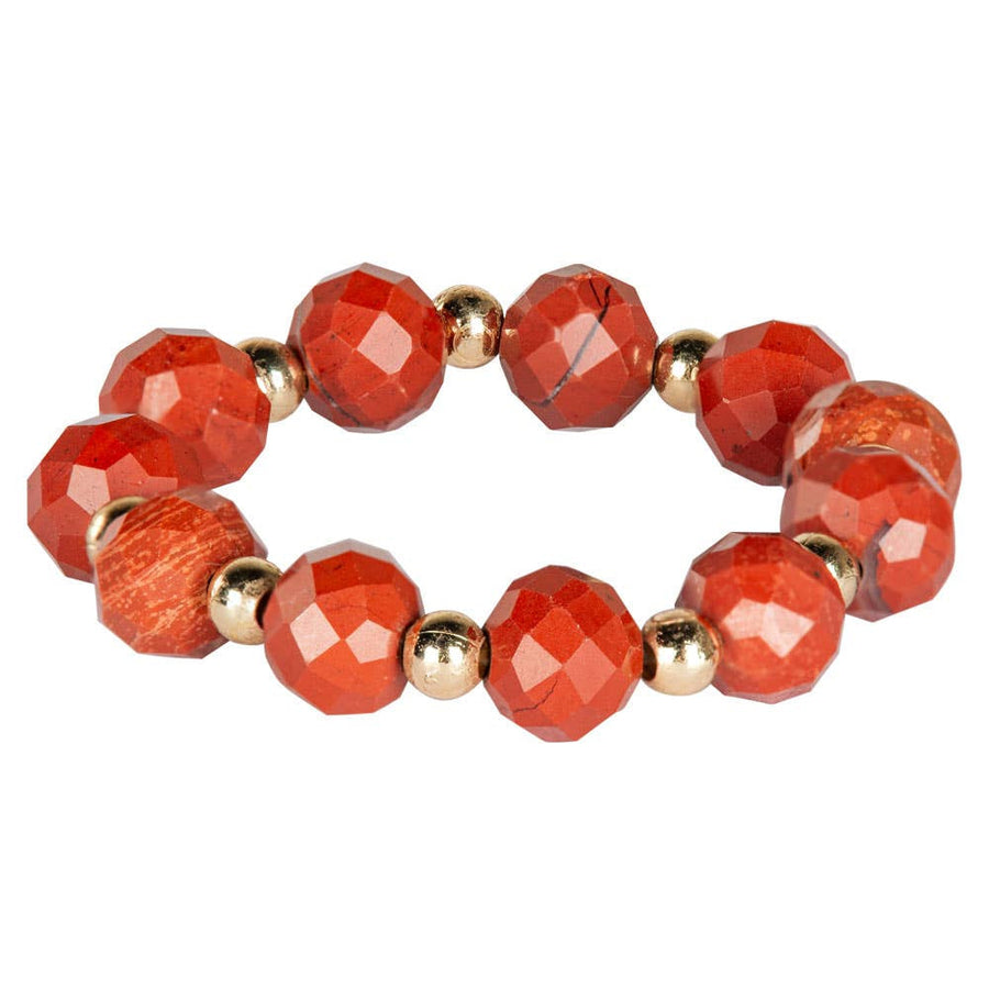 Faceted 4mm red crystal stretch bracelet with gold spheres LV9666