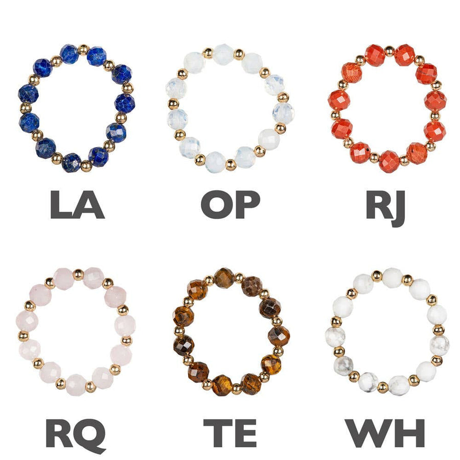 Six Assorted Crystal 4mm Faceted Stretch Rings LV9666