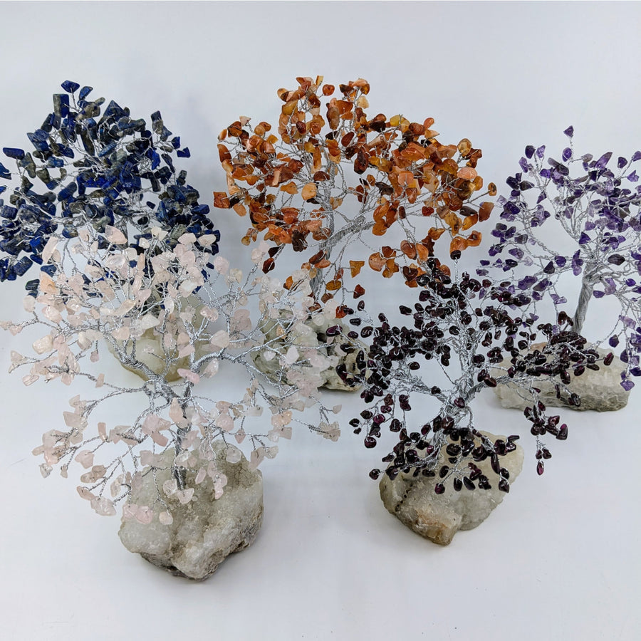 Assorted Crystal 8.5’’ Gem Tree with Gemstone Leaves on Zeolite Base for Home Décor