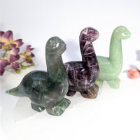 Three hand-carved 3-inch gemstone dinosaur figurines in green hues, #BC0709