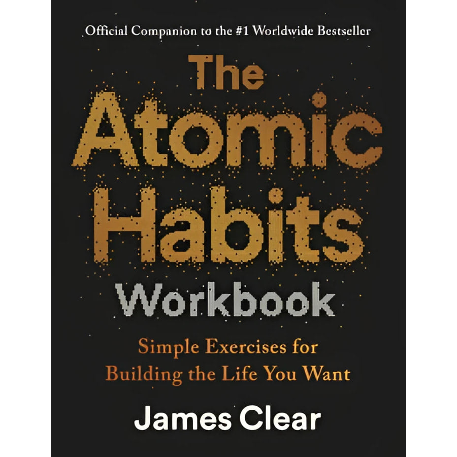 The Atomic Habits Workbook by James Clear, black cover with gold and white text
