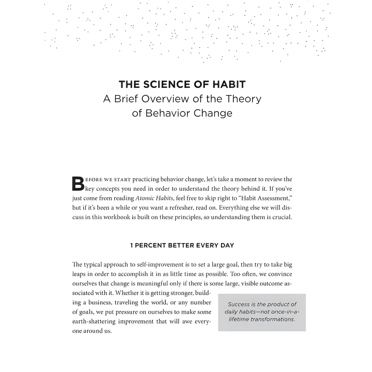 Atomic Habits Workbook page by James Clear with speckled design