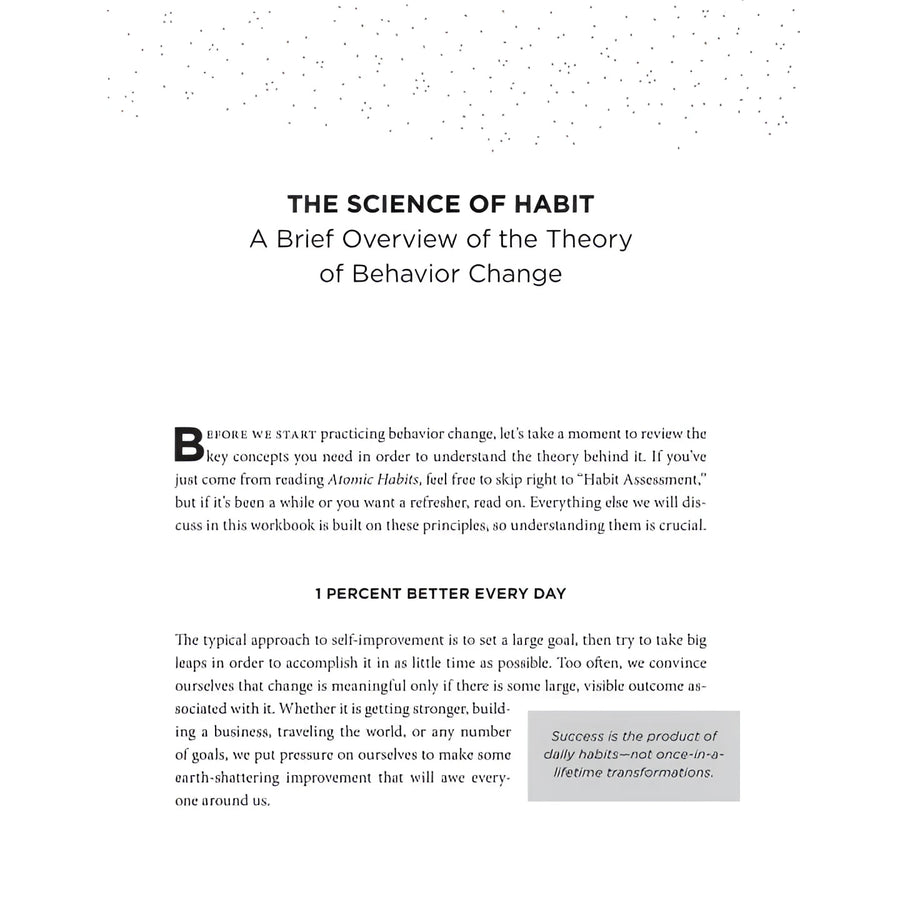 Atomic Habits Workbook page by James Clear with speckled design