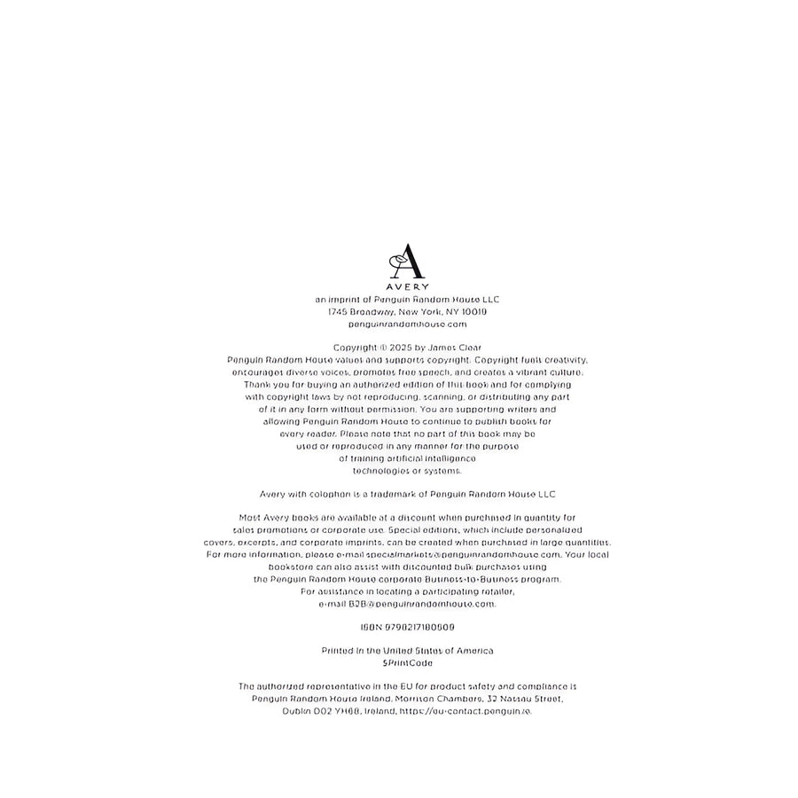 Avery copyright page in The Atomic Habits Workbook by James Clear BC0482