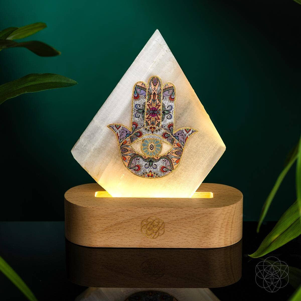 Aura Spa Selenite Hamsa Hand Mood Lamp LV9546