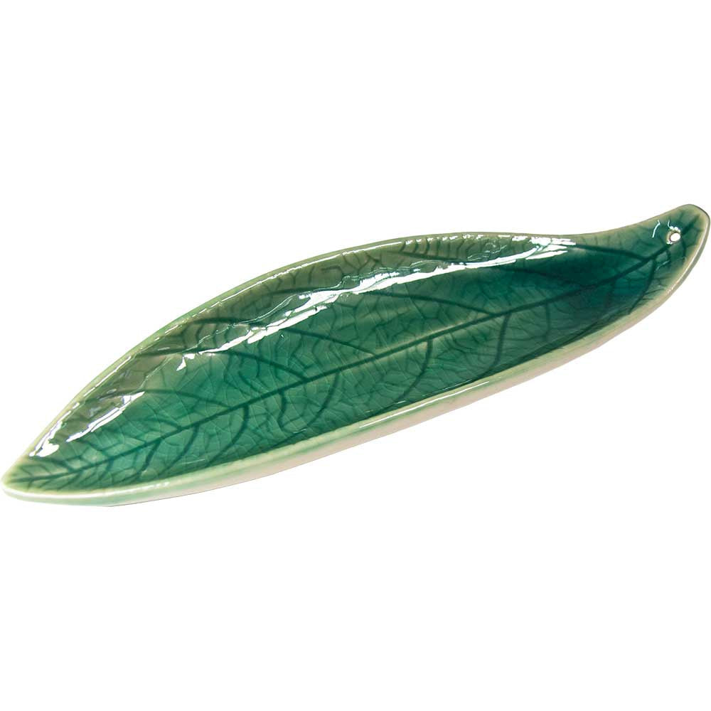 Glossy emerald green leaf ceramic incense holder Avocado Green BC0436