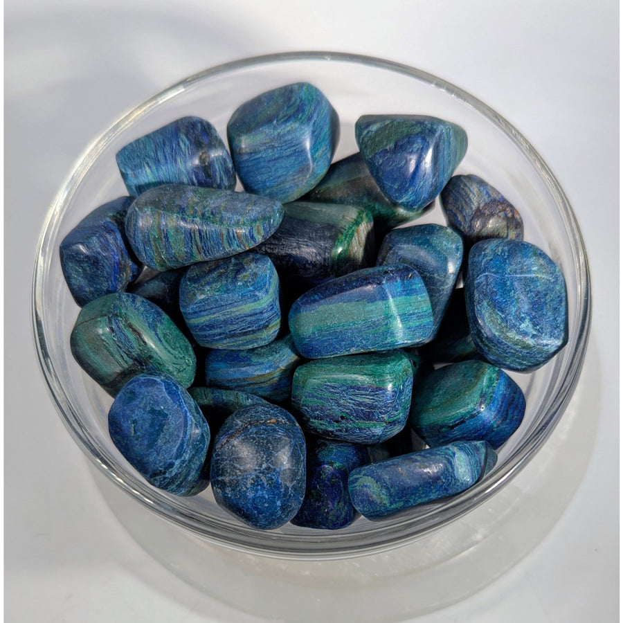Azurite + Malachite Matte Tumbled Stone #SK6449 in blue and green stripes