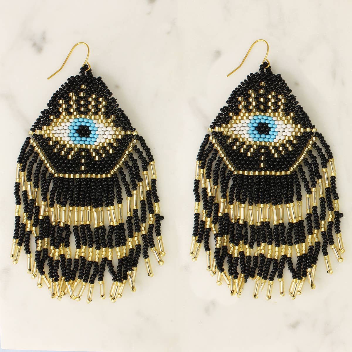 Evil Eye Bead Fringe Earrings #LV5281