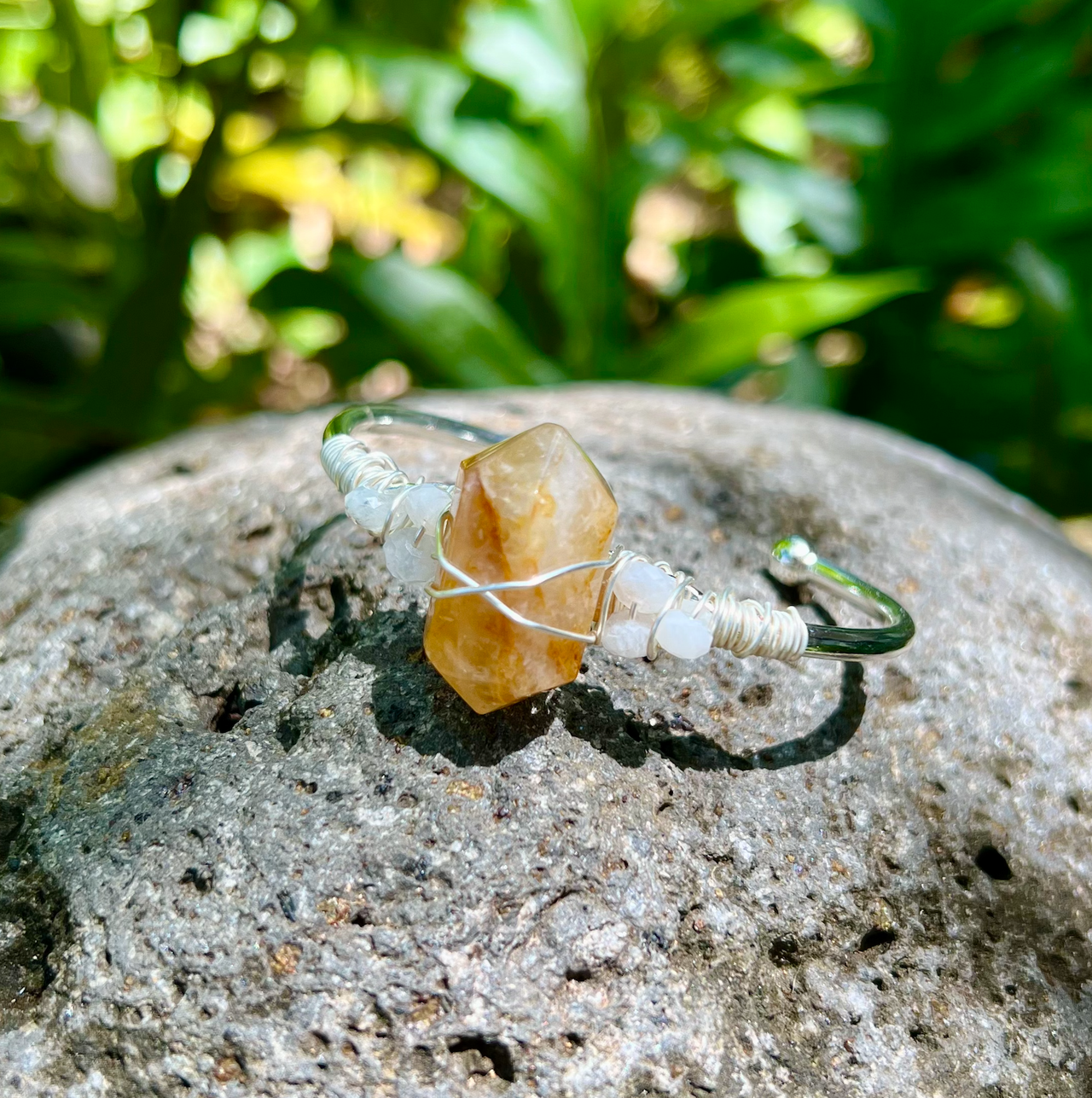 Citrine Silver Bangle Cuff Bracelet  ~ "Manifestation" #LV5284