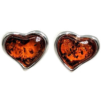 Thumbnail for Heart stud earrings featuring Baltic Amber set in silver, perfect for any occasion