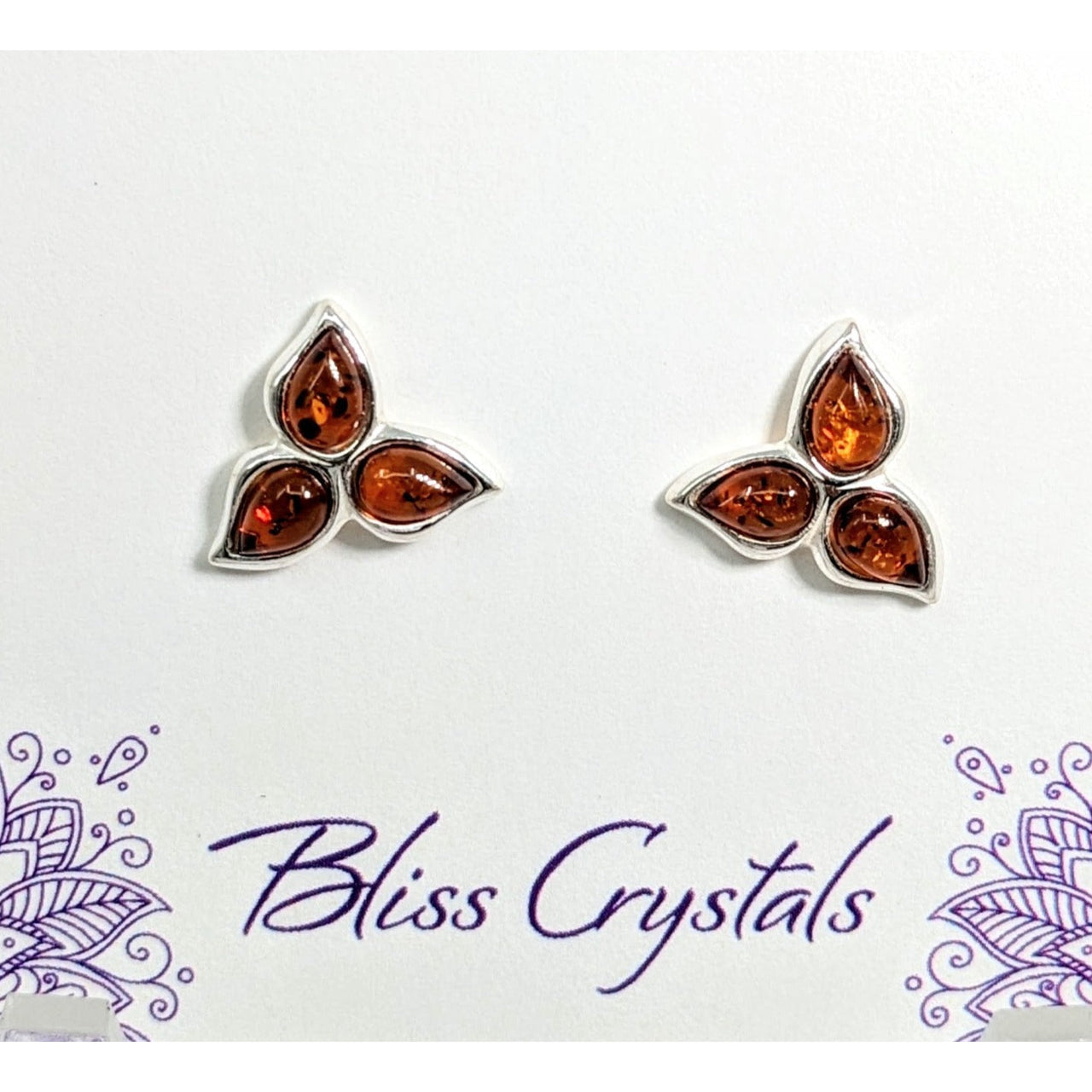 Butterfly design Baltic Amber .58’ S.S. Triple Leaf Stud Earrings #LV1701