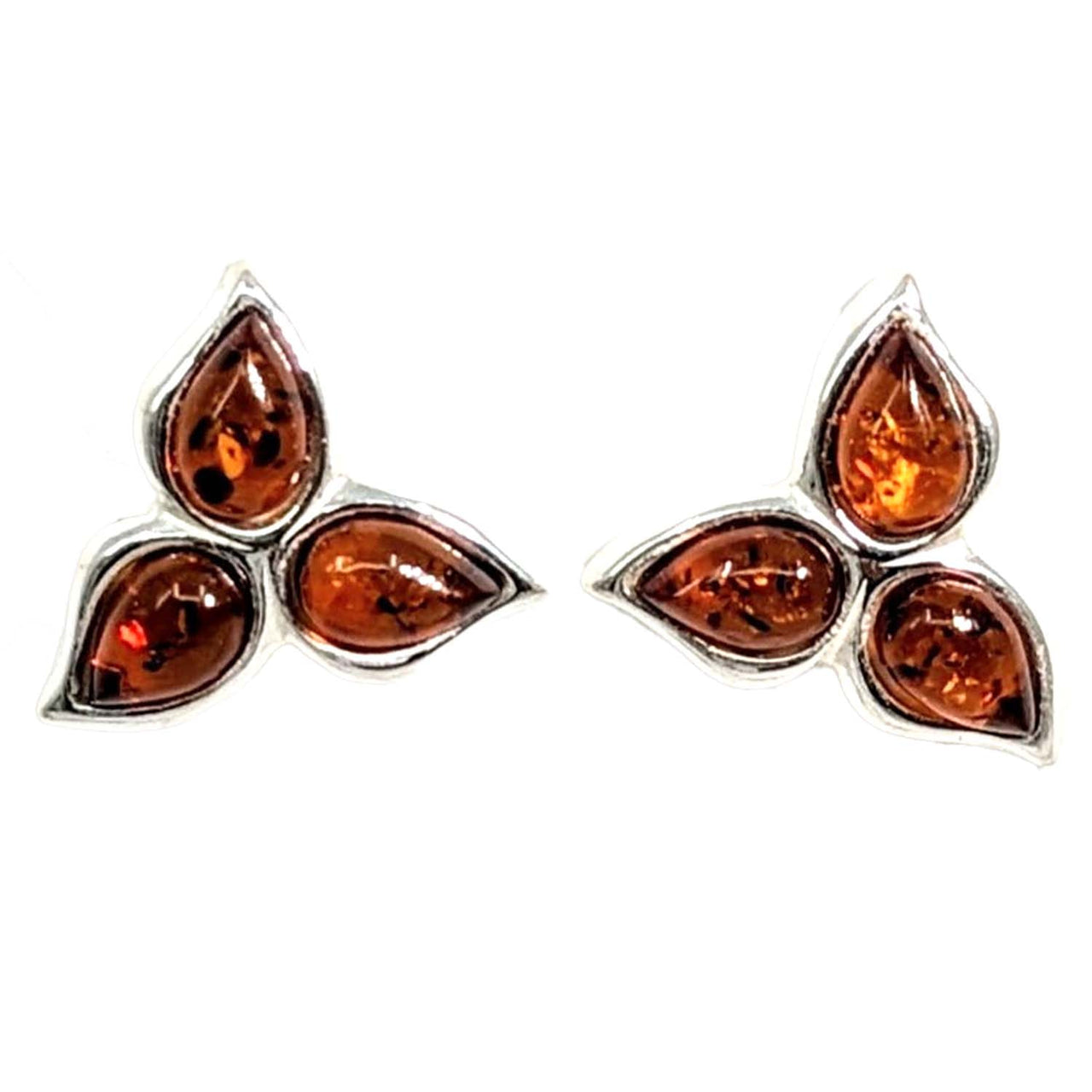 Baltic Amber.58’’ S.S. Triple Leaf Stud Earrings