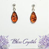 Thumbnail for Baltic Amber Teardrop Earrings with Orange Stone - .88’ Sterling Silver #LV1700