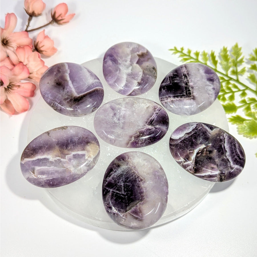 Banded Amethyst 2’’ Thumb Palm Stone #BC0763, 7 polished oval stones
