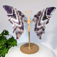 Polished Banded Amethyst 4.5’’ Butterfly Sculpture on Gold Stand #BC0323