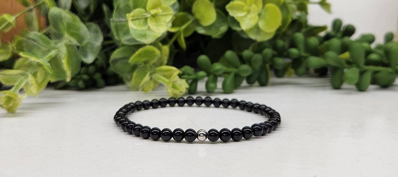 Black Obsidian Stretchable Bracelet 4mm beads 7" Length #LV3996