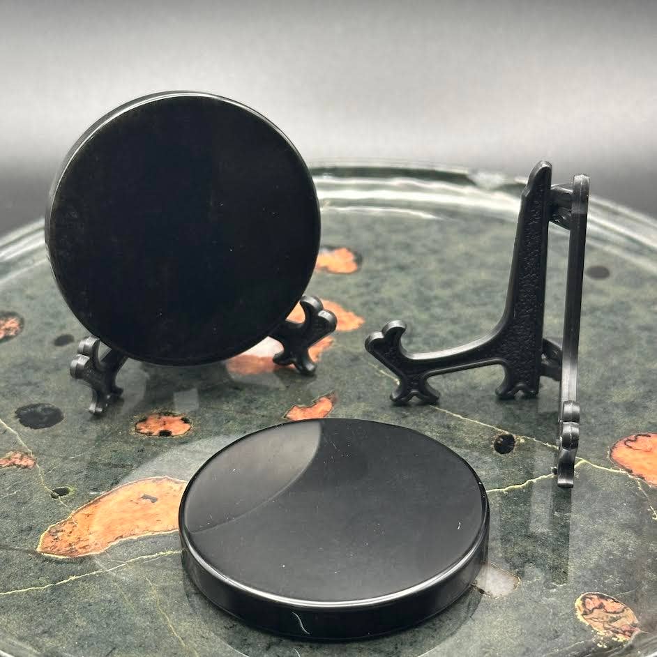 Obsidian Scrying Mirror 2" with Stand #BC0575