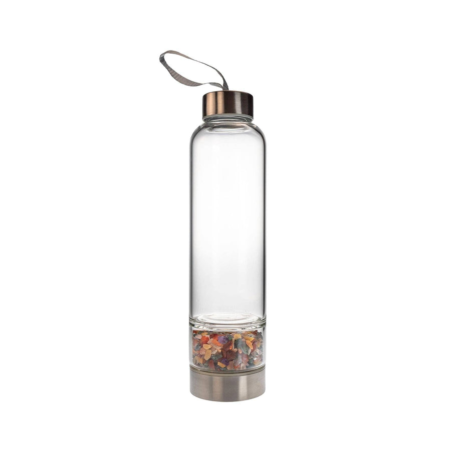 Glass Water Bottle with Crystal Compartment and Sleeve - includes mini crystals #BC0557